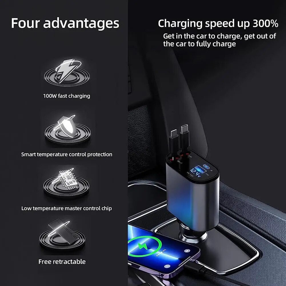 Buy Retractable Car Charger, 4 in 1 Fast Car Phone Charger 60W
