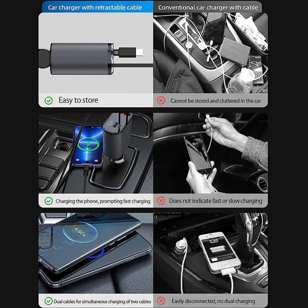 Power Up On-The-Go: 100W 4-in-1 Retractable Car Charger for iPhone & S –  Techy Nester LLC